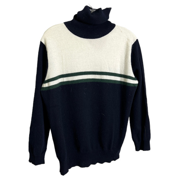 Madeleine Thompson Women's Sweater Pullover Cashmere Navy Striped Turtle Neck XL - Picture 1 of 10